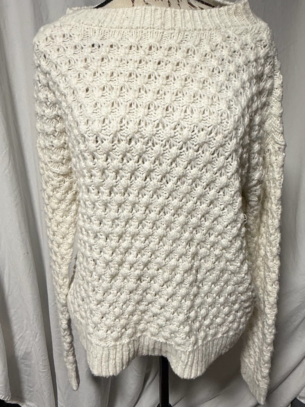 LOFT Cream Open Stitch Pointelle Boatneck Sweater Medium